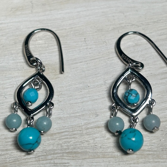 FOSSIL Boho Chic Semi-Precious Stone Dangle Earrings, silver tone - Picture 3 of 11